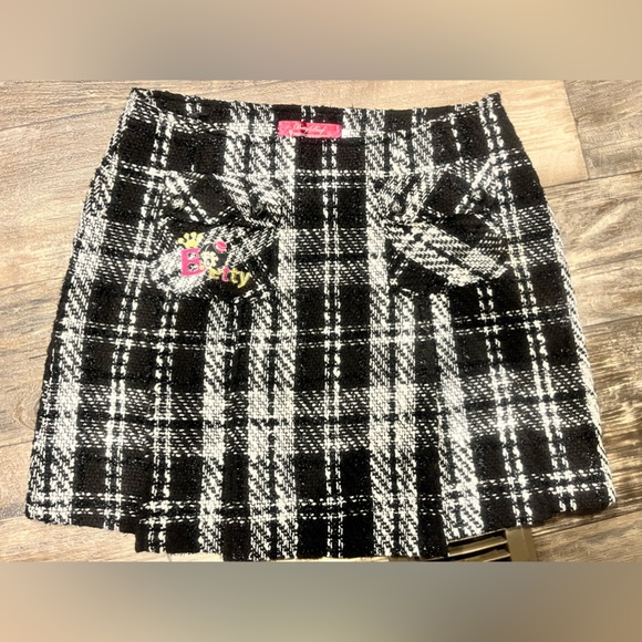 Betty Boop Sparkly Black Plaid Pleated Wool Blend Mini Skirt • 30 waist • Large - Picture 15 of 16